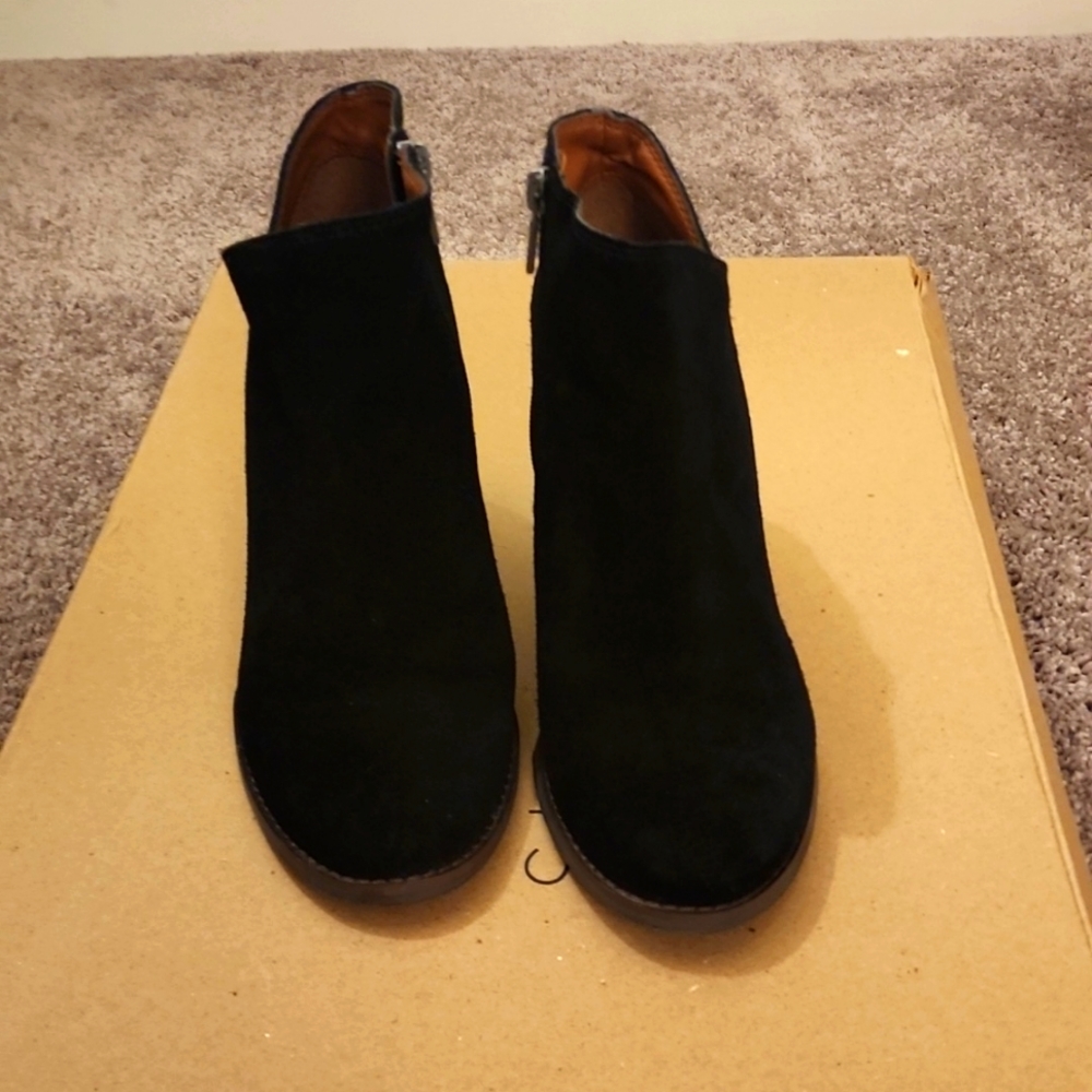 Lucky black suede wedge booties
